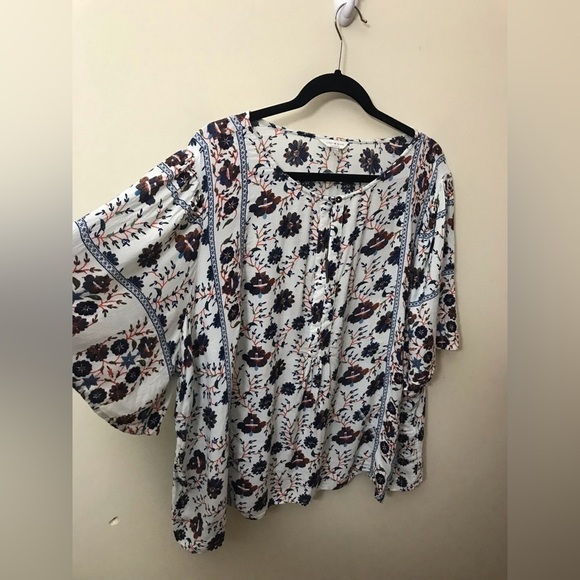 Lucky Brand Womens Viscose Flutter Sleeve Floral Print Peasant Blouse Size 3X - Picture 8 of 15